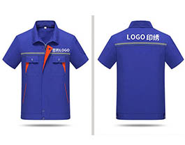 藍色短袖滌棉工作服MZN-G06款定制 可印繡logo
