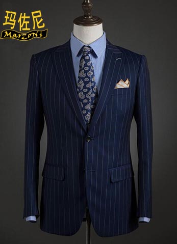 條紋藍色商務(wù)職業(yè)西服定制